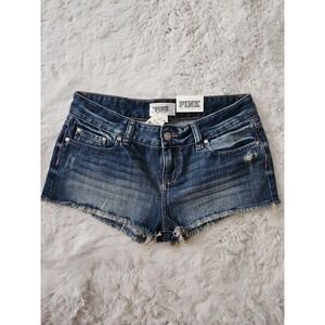 PINK Victoria's Secret Denim Cheeky Cut Off Shorts 4 Blue Jean Y2K Distressed NT